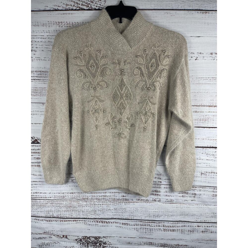 Vintage IB Diffusion Sweater Women's SZ M Silk Angora Beaded Embroidered 90s
